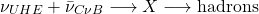 \begin{equation*} \nu_{UHE}+\bar{\nu}_{C\nu B}\longrightarrow X\longrightarrow \mbox{hadrons}\end{equation*}