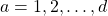 a=1,2,\ldots,d