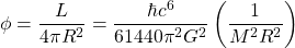 \begin{equation*} \phi =\dfrac{L}{4\pi R^2}=\dfrac{\hbar c^6}{61440\pi^2 G^2}\left(\dfrac{1}{M^2 R^2}\right) \end{equation*}
