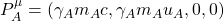 P^\mu_A=(\gamma_Am_Ac,\gamma_Am_Au_A,0,0)