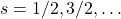s=1/2,3/2,\ldots