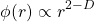 \[\phi(r)\propto r^{2-D}\]