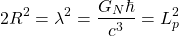 \[2R^2=\lambda^2=\dfrac{G_N\hbar}{c^3}=L_p^2\]