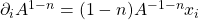\partial_iA^{1- n}=(1-n)A^{-1-n}x_i