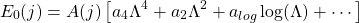 \begin{equation*} E_0(j)=A(j)\left[a_4\Lambda^4+a_2\Lambda^2+a_{log}\log(\Lambda)+\cdots\right] \end{equation*}