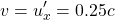 \[ v=u'_x=0.25c\]