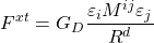 \[F^{xt}=G_D\dfrac{\varepsilon_i M^{ij}\varepsilon_j}{R^d}\]