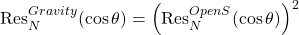 \[ \mbox{Res}_N^{Gravity}(\cos\theta)=\left(\mbox{Res}_N^{OpenS}(\cos\theta)\right)^2\]