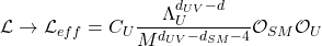 \mathcal{L}\rightarrow \mathcal{L}_{eff}=C_U\dfrac{\Lambda_U^{d_{UV}-d}}{M^{d_{UV}-d_{SM}-4}}\mathcal{O}_{SM}\mathcal{O}_U