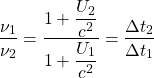 \begin{equation*} \dfrac{\nu_1}{\nu_2}=\dfrac{1+\dfrac{U_2}{c^2}}{1+\dfrac{U_1}{c^2}}=\dfrac{\Delta t_2}{\Delta t_1} \end{equation*}