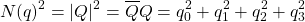\begin{equation*}N(q)^2=\vert Q\vert^2=\overline{Q}Q=q_0^2+q_1^2+q_2^2+q_3^2\end{equation*}