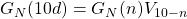 \begin{equation*} \tcboxmath{G_N(10d)=G_N(n)V_{10-n}} \end{equation*}