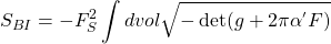 \[S_{BI}=-F_S^2\int dvol\sqrt{-\det (g+2\pi\alpha^{'}F)}\]