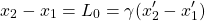 \[ x_2-x_1=L_0=\gamma (x'_2-x'_1)\]