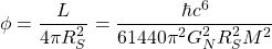 \[\phi=\dfrac{L}{4\pi R_S^2}=\dfrac{\hbar c^6}{61440\pi^2G_N^2R_S^2M^2}\]