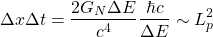 \begin{equation*} \Delta x \Delta t=\dfrac{2G_N\Delta E}{c^4}\dfrac{\hbar c}{\Delta E}\sim L_p^2\end{equation*}