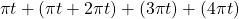 \[\pi t+(\pi t +2\pi t)+(3\pi t)+(4\pi t)\]