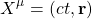 \[ X^\mu=(ct,\mathbf{r})\]