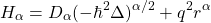 \begin{equation*} H_\alpha=D_\alpha(-\hbar^2\Delta)^{\alpha/2}+q^2r^\alpha \end{equation*}