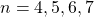 n=4,5,6,7