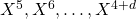 X^5,X^6,\ldots,X^{4+d}