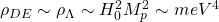 \rho_{DE}\sim\rho_\Lambda\sim H_0^2M_p^2\sim meV^4