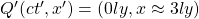Q'(ct',x')=(0ly,x\approx 3ly)