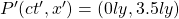 P'(ct',x')=(0ly,3.5ly)