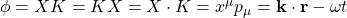 \phi=XK=KX=X\cdot K=x^\mu p_\mu=\mathbf{k}\cdot\mathbf{r}-\omega t