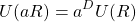 \begin{equation*} U(aR)=a^DU(R)\end{equation*}