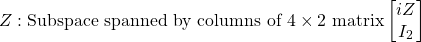 \begin{equation*}Z:\mbox{Subspace spanned by columns of $4\times 2$ matrix} \begin{bmatrix}iZ\\ I_2\end{bmatrix}\end{equation*}