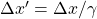 \Delta x'=\Delta x/\gamma