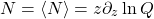 \[N=\langle N\rangle=z\partial_z \ln Q\]