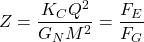 \[Z=\dfrac{K_CQ^2}{G_NM^2}=\dfrac{F_E}{F_G}\]