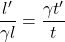 \[ \dfrac{l'}{\gamma l}=\dfrac{\gamma t'}{t}\]
