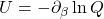 \[U=-\partial_\beta \ln Q\]