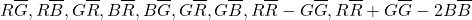 \[R\overline{G},R\overline{B},G\overline{R},B\overline{R},B\overline{G},G\overline{R},G\overline{B},R\overline{R}-G\overline{G},R\overline{R}+G\overline{G}-2B\overline{B}\]