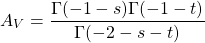 \begin{equation*}A_V=\dfrac{\Gamma(-1-s)\Gamma(-1-t)}{\Gamma(-2-s-t)}\end{equation*}