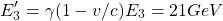 \[ E'_3=\gamma (1-v/c)E_3=21 GeV\]