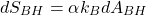 \[dS_{BH}=\alpha k_B dA_{BH}\]