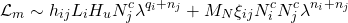 \[ \mathcal{L}_m\sim h_{ij}L_iH_uN_j^c\lambda^{q_i+n_j}+M_N\xi_{ij}N_i^cN_j^c\lambda^{n_i+n_j}\]