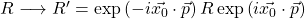 R\longrightarrow R'=\exp\left(-i\vec{x_0}\cdot\vec{p}\right)R\exp \left(i\vec{x_0}\cdot \vec{p}\right)