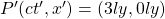 P'(ct',x')=(3ly,0ly)