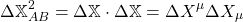 \[ \Delta \mathbb{X}^2_{AB}=\Delta \mathbb{X}\cdot \Delta \mathbb{X}=\Delta X^\mu \Delta X_\mu\]