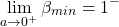 \displaystyle{\lim_{a\rightarrow 0^+}\beta_{min}=1^{-}}