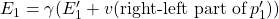 E_1=\gamma (E'_1+v(\mbox{right-left part of}\,p'_1))